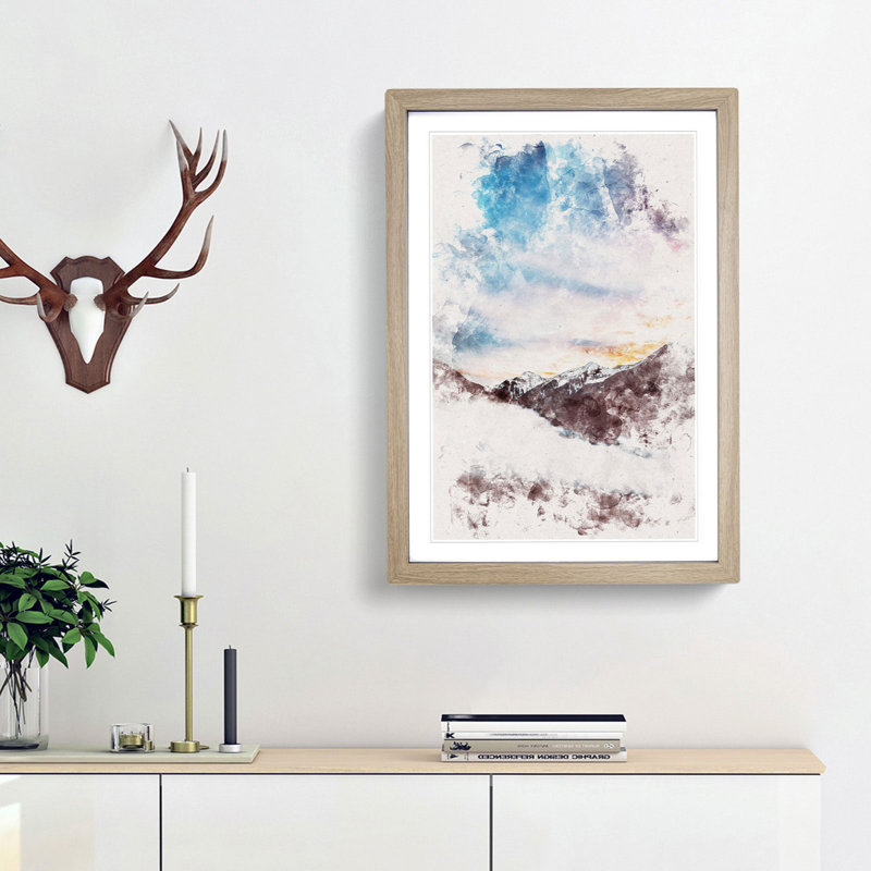 The Cloudy Mountains - Picture Frame Graphic Art, 45cm H x 33cm W x 2cm D, Oak Framed
