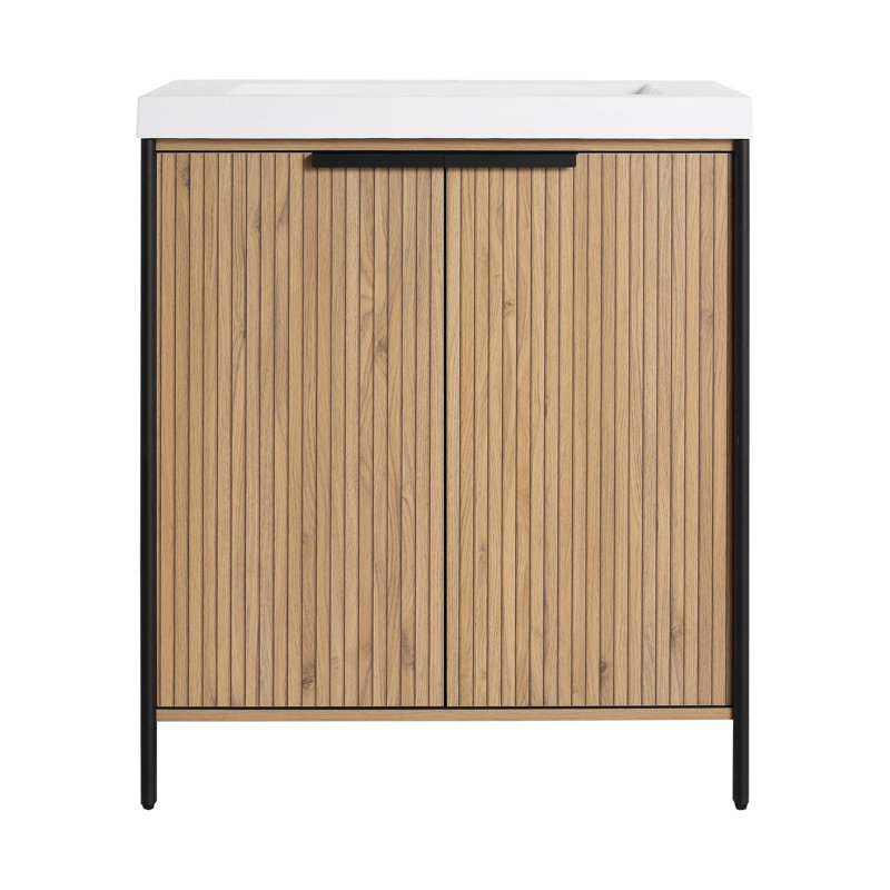 Meuble-lavabo autoportant durable de qualité moderne avec lavabo en résine, 29"