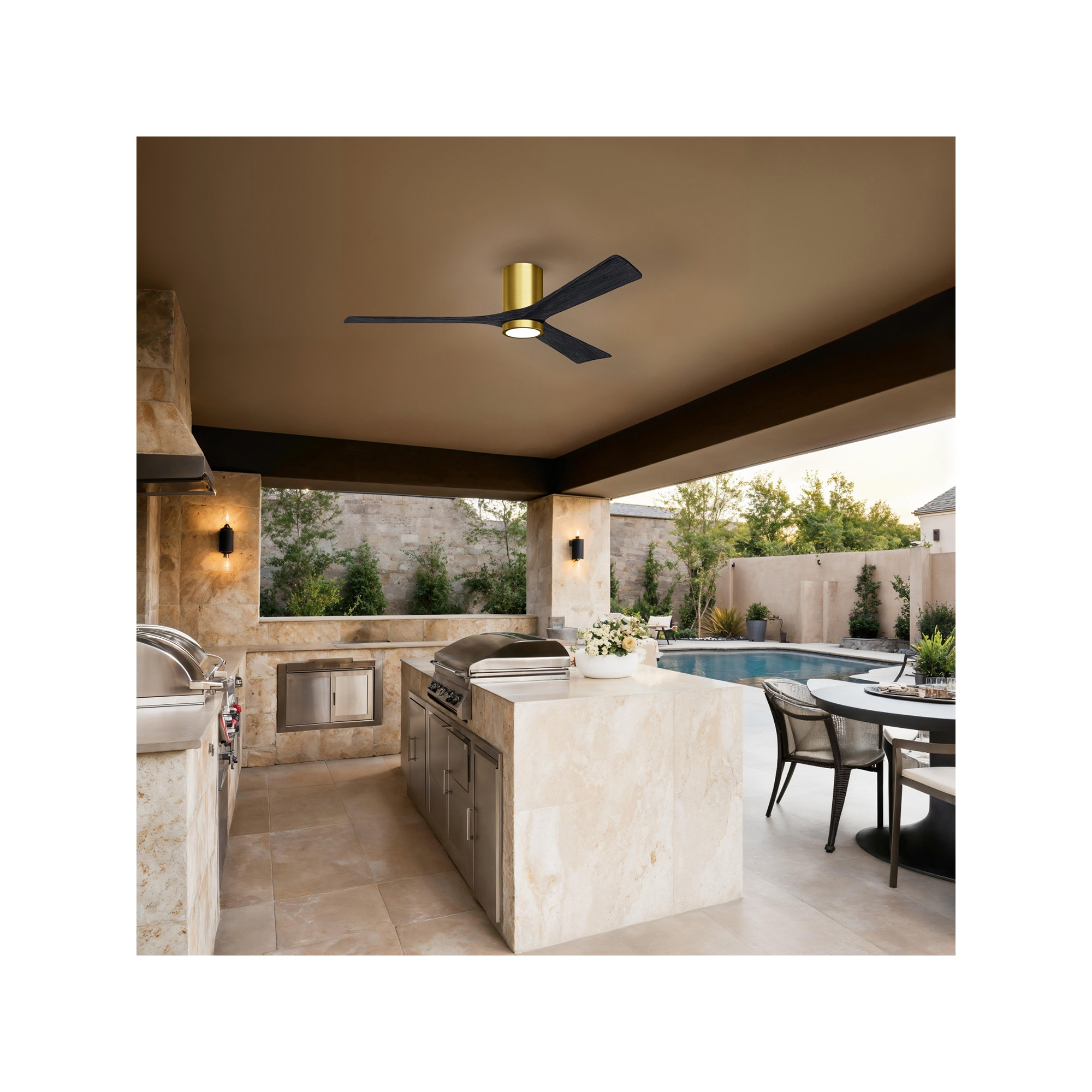 Olivier 3 Blade Ceiling Fan with LED Light Kit, Brushed Brass, 60", Matte Black
