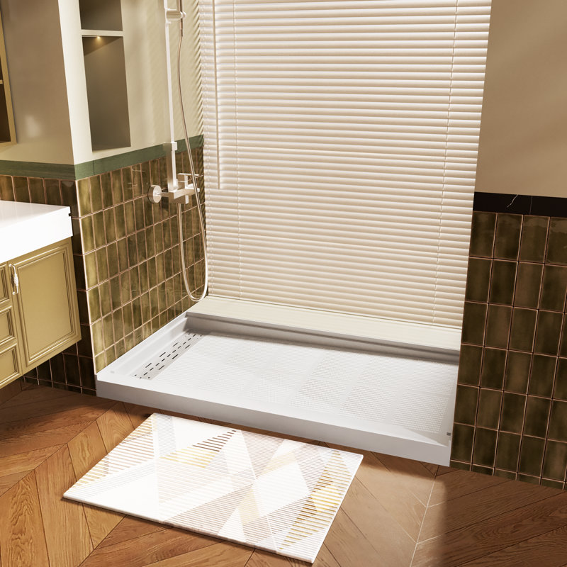Base 60 po x 60 po avec plateau de douche à surface solide blanche avec drain intégré et surface texturée antidérapante