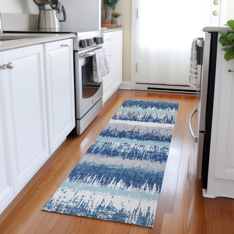 Nyelle Blue Washable Indoor-Outdoor Rug - , 2'3" x 7'6"