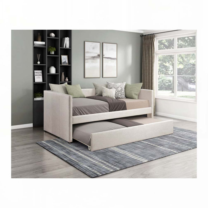 1Pc Daybed With Trundle, Twin Daybed, Beige