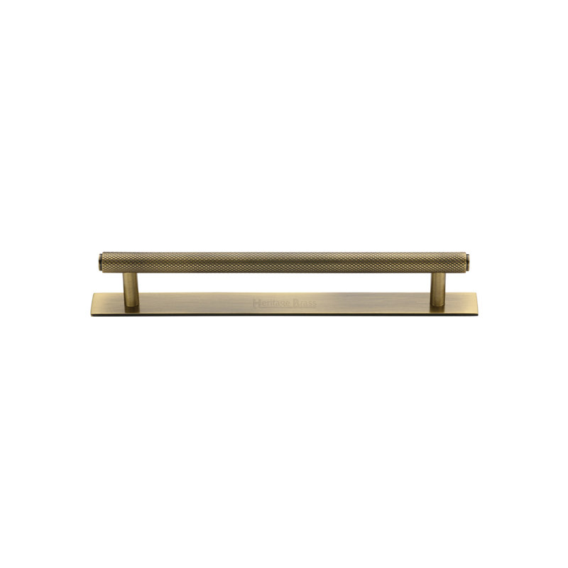 Heritage Brass Heritage Cabinet Pull Knurled Design with Plate, Antique Brass, 9.6cm