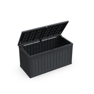 Spacious 230 Gallon XXL Waterproof Resin Outdoor Storage Deck Box, Lockable Black Organizer for Garden Tools Patio Pool Sports Supplies