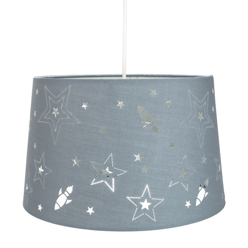 Fun Rockets and Stars Childrens/Kids Cotton Bedroom Shade or Lamp, Grey