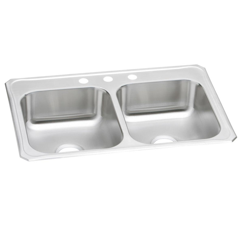 Celebrity 33" L x 22" W Double Basin Drop-in Kitchen Sink, 3 hole