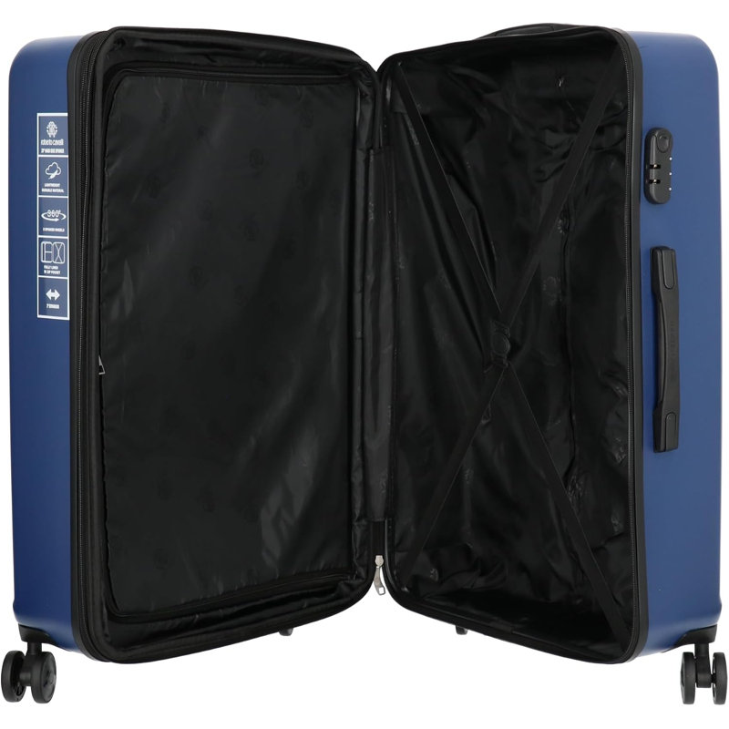 Roberto Cavalli 3- Piece Solid Classic Hardshell Luggage Set, Navy Blue