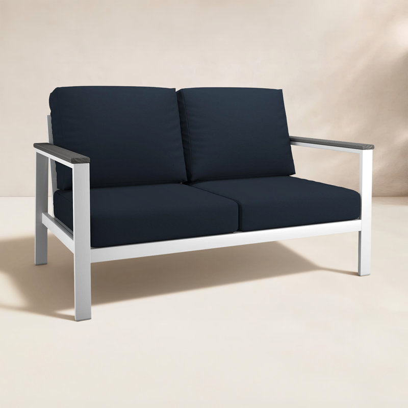 Canapé extérieur deux places en métal Townsend Chatwin avec coussin Sunbrella, Gris, Marine