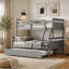 Lit simple superposé simple avec échelle, lit gigogne simple, barrière de sécurité, gris