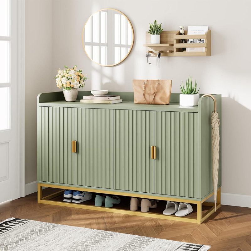 Buffet cannelé 47,2 "avec armoire de rangement, buffet de cuisine moderne avec tablettes réglables, Vert