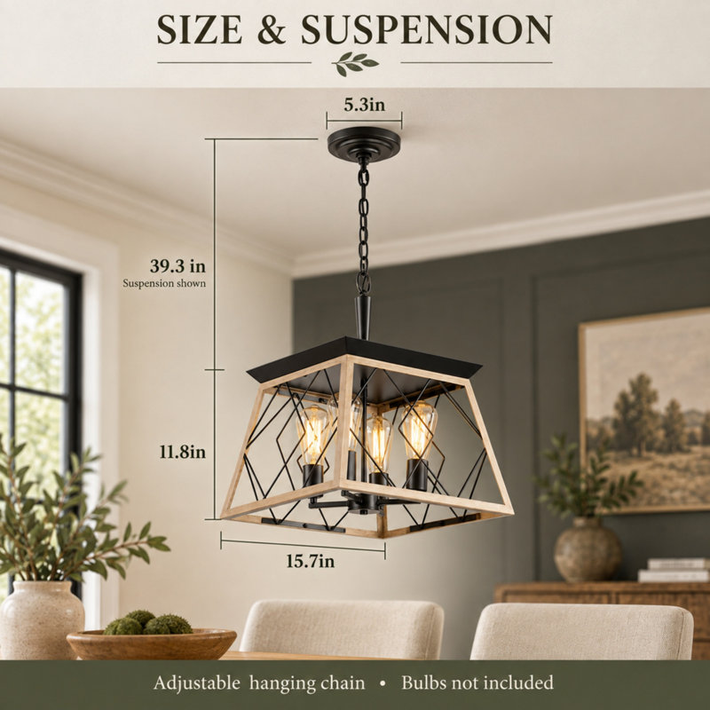 Lustre suspendu à 4 lumières, Oak