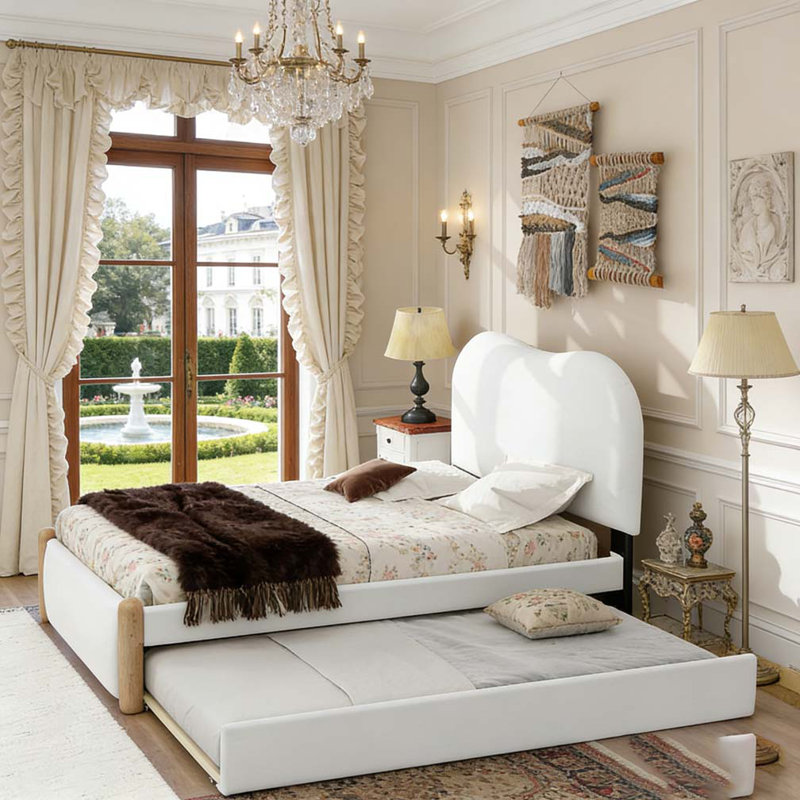 Lit plateforme tapissier Berber, Simple, Blanc