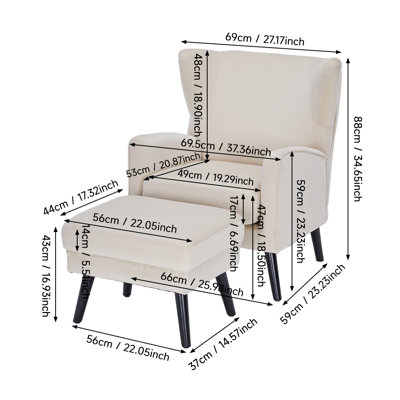 Upholstered Wingback Chair with Footstool