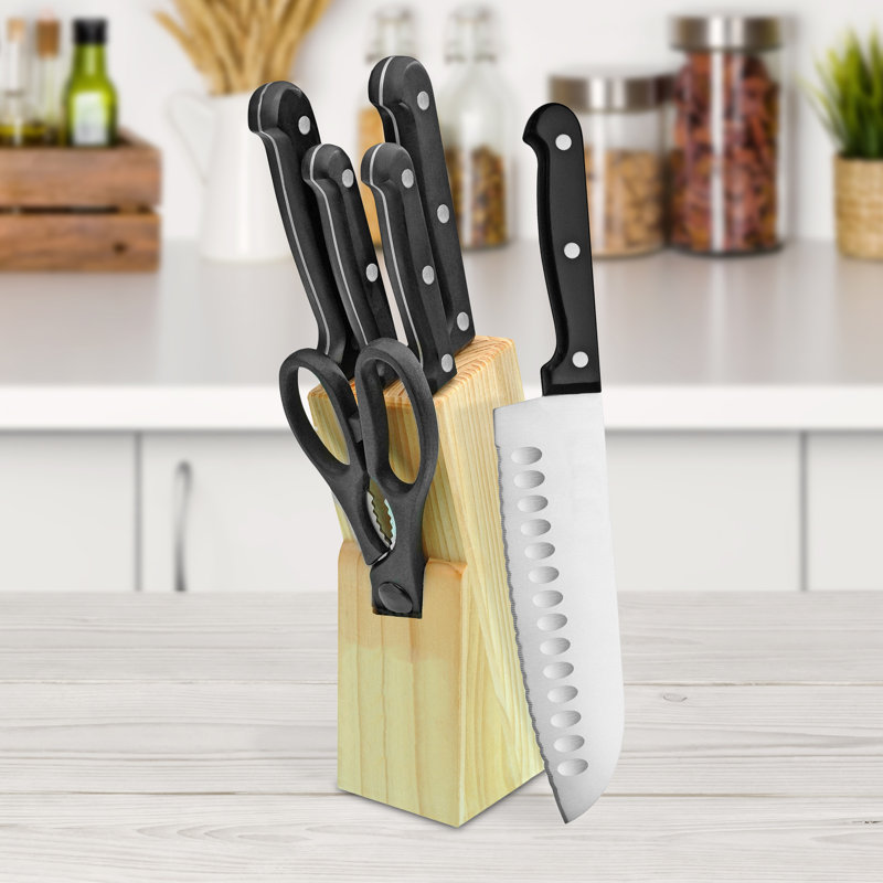 Lexi Home 7 Piece Stainless Steel Knife Block Set