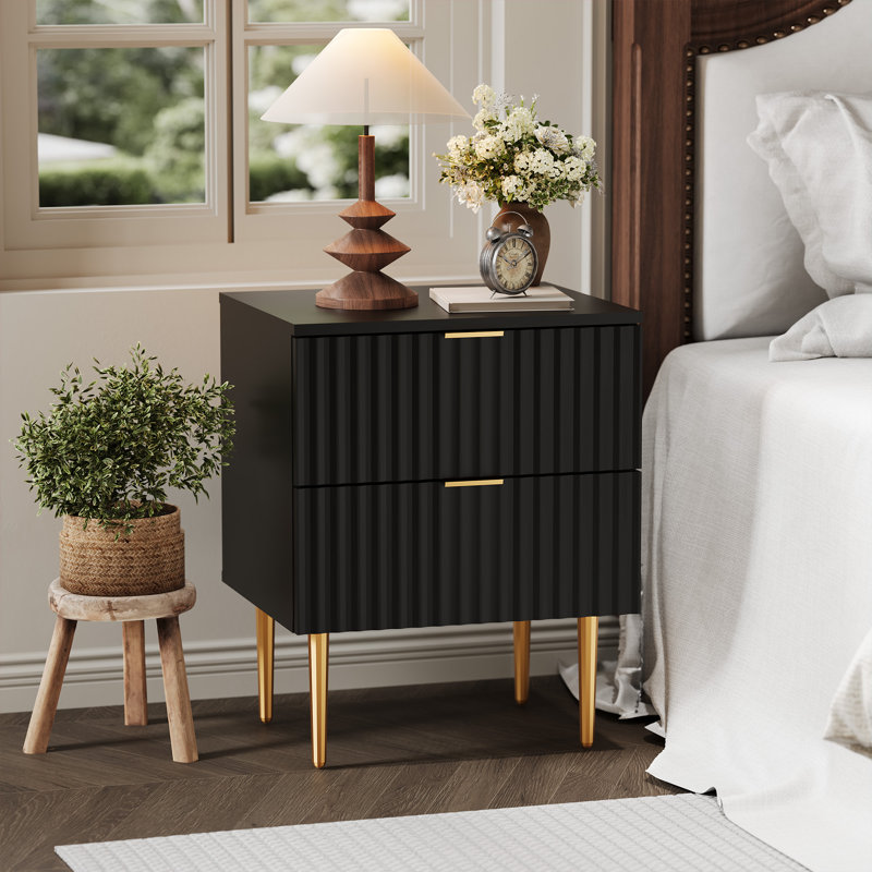 48cm W Manufactured Wood Bedside Table, Black