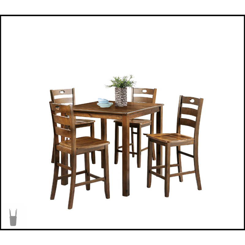 Ensemble de salle à manger 5 pièces à finition noyer avec table à hauteur de comptoir et chaises à dossier en lattes pour une salle à manger élégante