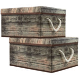 Sorbus Wooden Pattern Fabric Box 2-Pack