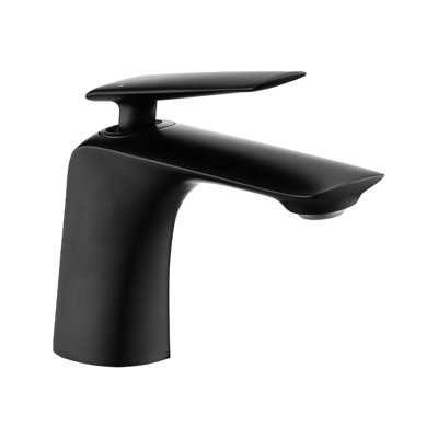 Robinet de lavabo de salle de bain noir mat avec tuyau d'alimentation en eau, laiton conçu pour le meuble-lavabo et le lavabo, bonde escamotable facile à installer, débit maximal de 1,2 po, poignée simple