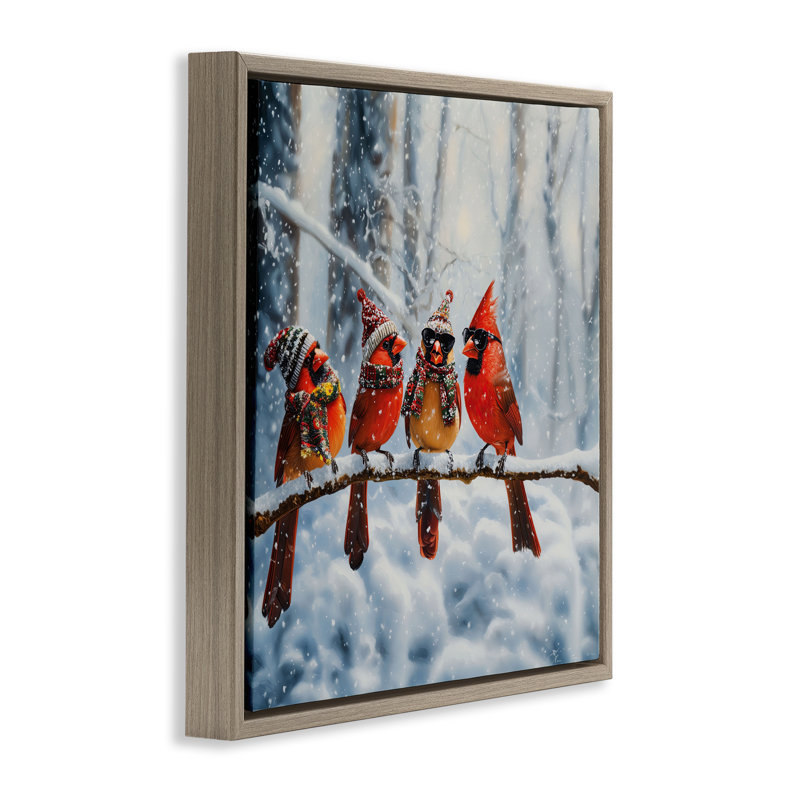 Cadre flottant Winter Cardinals, par Jim Baldwin, Cadre flottant orme Montalcino, H 18 po x l 18 po
