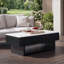 Table basse à plateau relevable rectangulaire de 46,5 po avec tiroir et rangement caché, table cannelée moderne avec plateau en marbre et bandes de bois massif, table centrale multifonctionnelle pour les petits espaces, salon