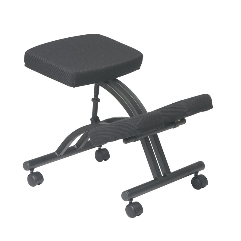 Ergonomic Black Metal Armless Kneeling Chair with Fabric Seat
