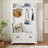 Hall Tree Entryway Bench, 40”W Classic Coastal Style with Coat Hooks, Storage &amp; Shelves | White, MDF-2091780024