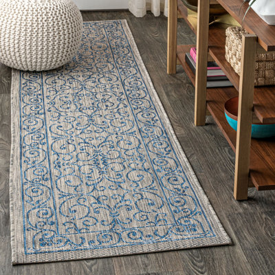 Hagerman Vintage Filigree Textured Weave Gray/Navy Indoor/Outdoor Rug