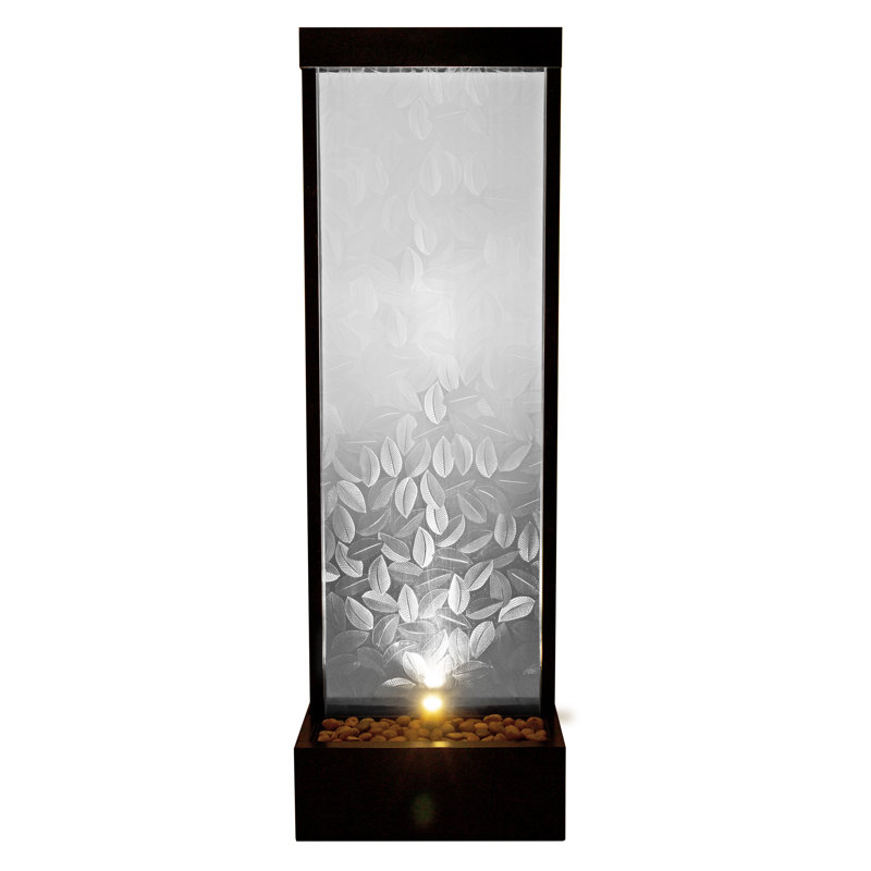 Clear Glass Panel with Embossed Leaves Waterfall Fountain