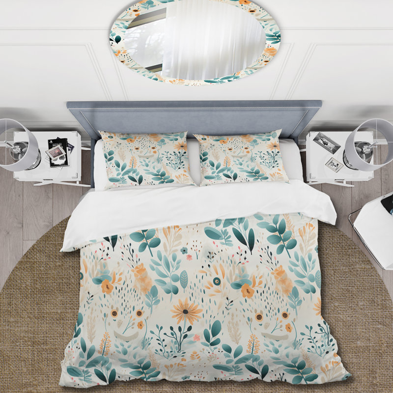 Watercolor Playfulness Botanical - Ensemble de housse de couette botanique - Polyester en microfibre