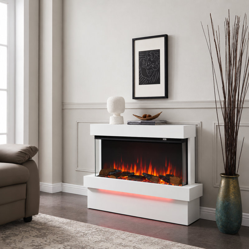 Crispina Ivy Bronx White Electric Fireplace, 59cm H x 110cm W x 25cm D