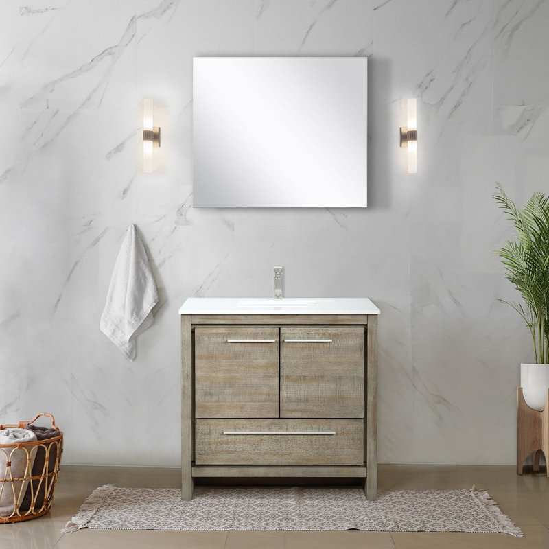 Meuble-lavabo simple Sandpoint, Acacia rustique, Quartz blanc, 24"