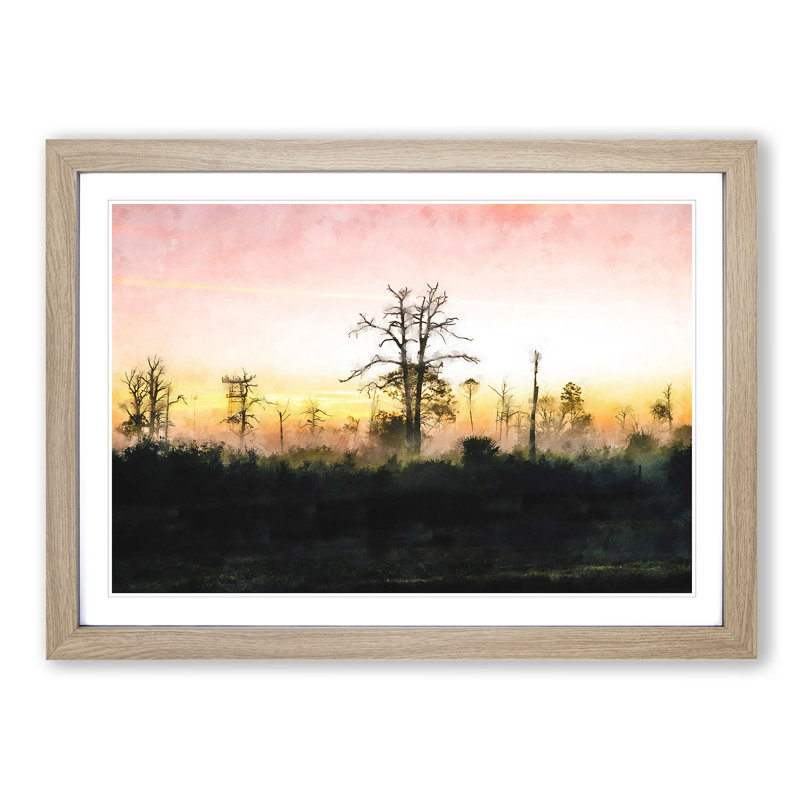 Fog over Woodland - Picture Frame Graphic Art Print, Oak Framed, 62cm H x 87cm W x 2cm D