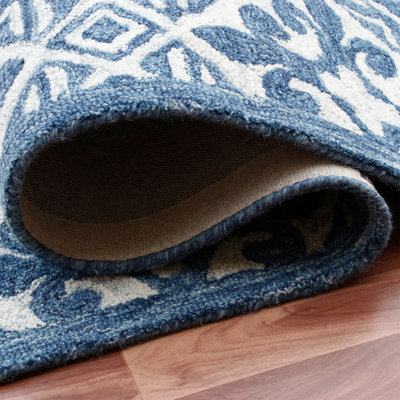 Blue Floral Hand-Tufted Wool Area Rug