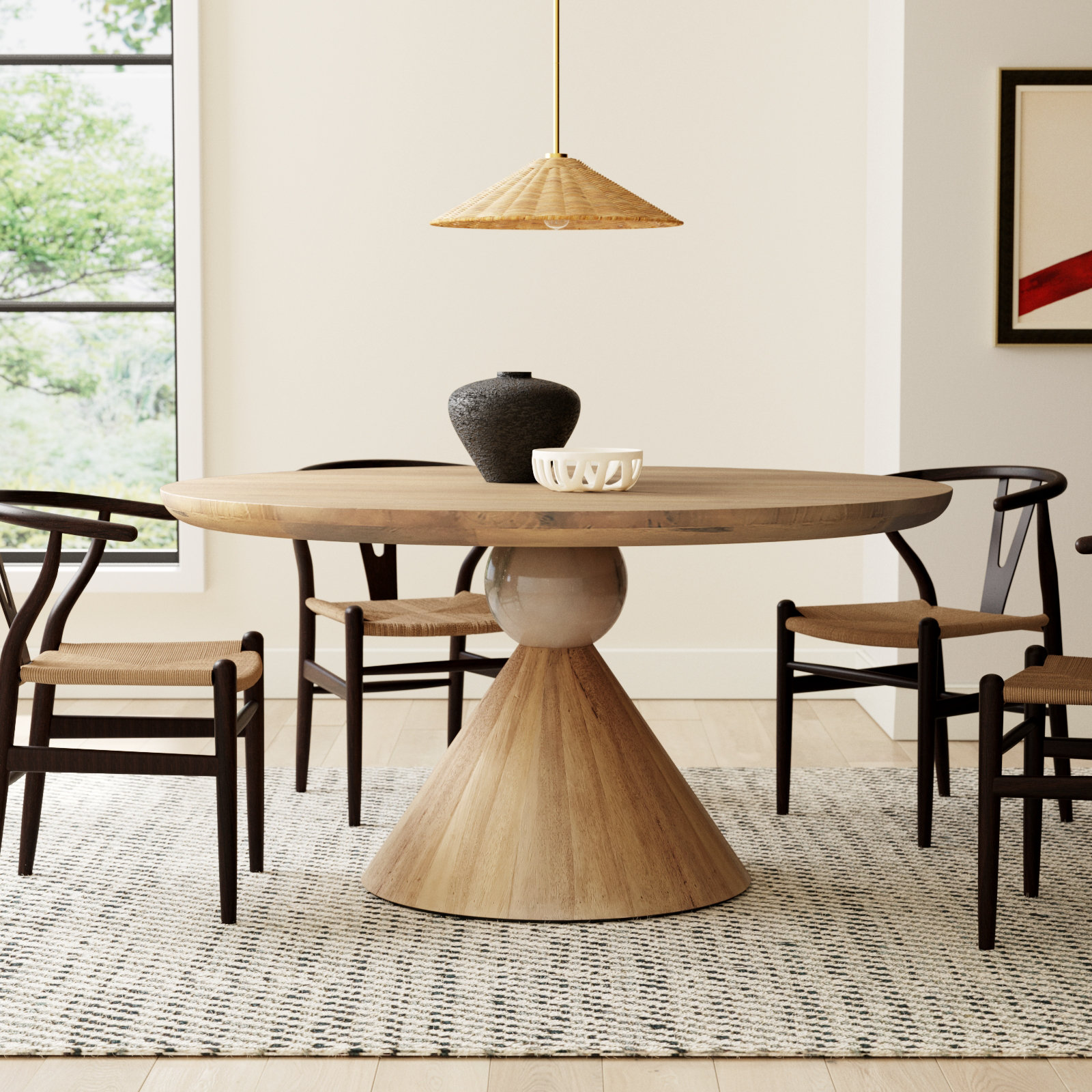 Eloisa 60'' Round Dining Table, Smoked Honey/Blush Marble