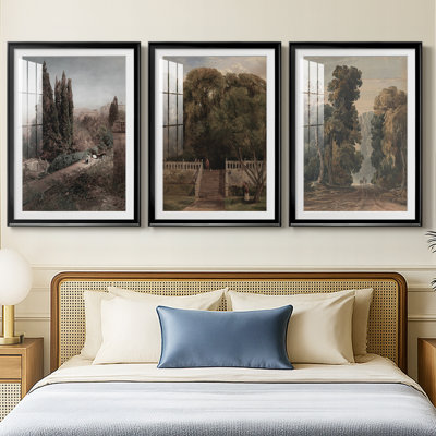 Vintage Landscape CXXX  -Custom Framed  Premium Print W Matt - 3 Pieces