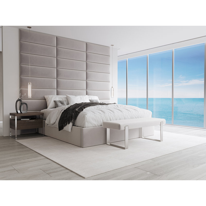 Banc rembourré Sapan, Gris platine, Velours