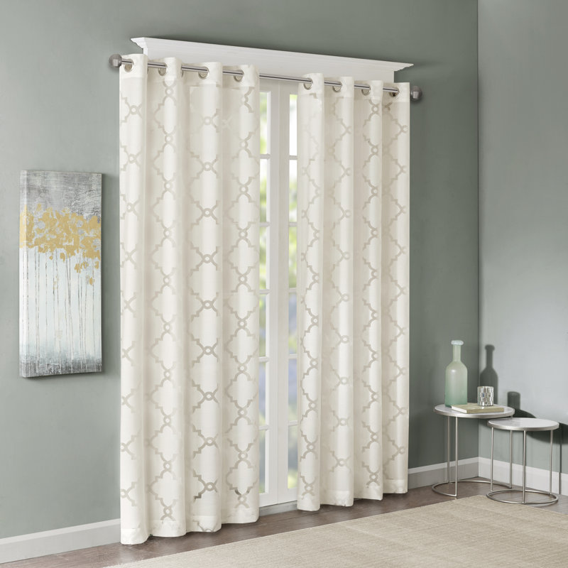 Eden Ivory Fretwork Burnout Sheer Single 50x95" Curtain Panel, Ivory, 50"W x 95"L