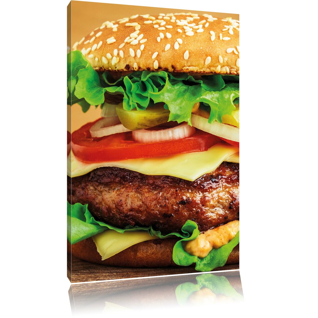 Leinwandbild Hamburger Mc Donalds Cheesburger Burger Essen Fleisch, Fotodruck