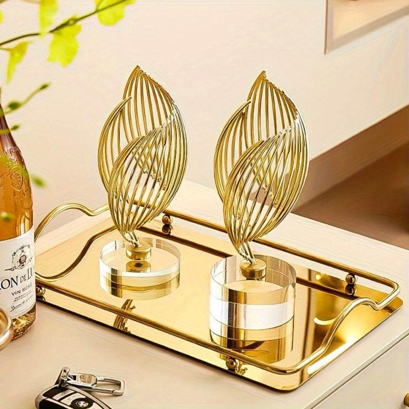 Abstract Golden Twisted Tabletop Sculpture, 9.45" H x 3.45" W x 3.15" D