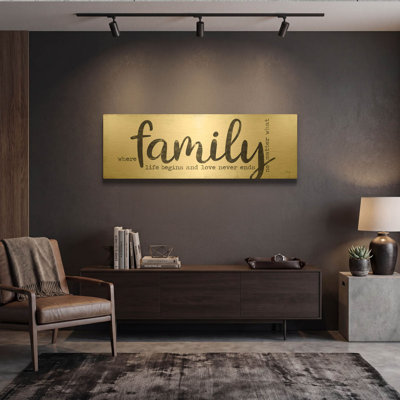 'Family Where Life Begins' By Marla Rae Gold Metal Wall Art, 48" x 16"