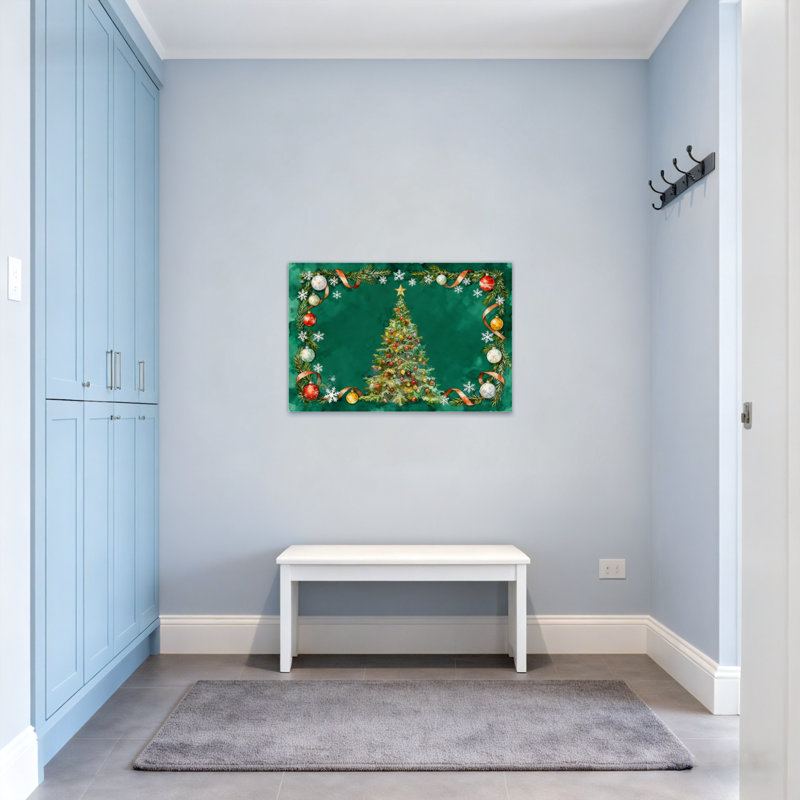 Ornements d'arbre de Noël de Noël, flocons de neige, rubans, branches de pin, H 16 po x l 24 po