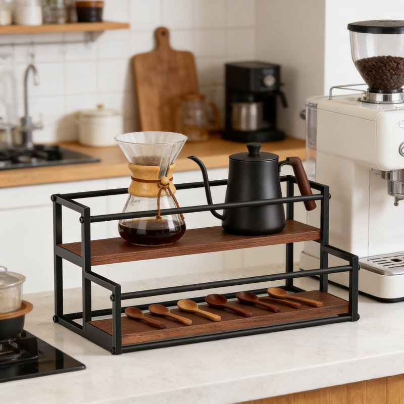 Support à 2 niveaux de rangement pour sirop de café et support - peut contenir 10 bouteilles pour la cuisine, le bar à café ou le comptoir de sirops, de vin et de condiments