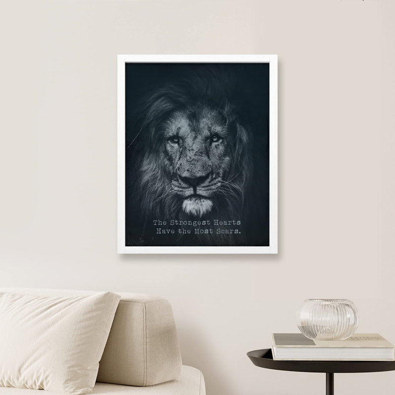 «Strongest Heart Brave Inspirational Lone Lion King» sur papier, H 10 po x l 8 po, Blanc
