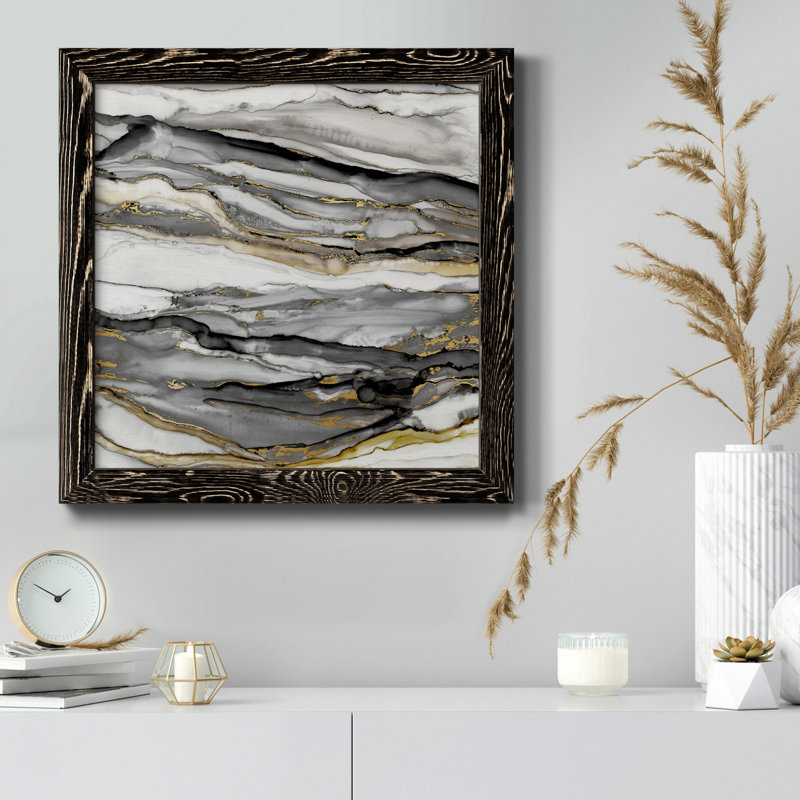 Marbré or II - Reproduction d'art sur toile encadrée, H 26,5 po x l 26,5 po x P 1,5 po, Toile avec cadre noir