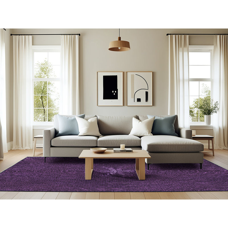Tapis abstrait en laine mauve, Rectangle 6 pi 0 po x 9 pi 0 po