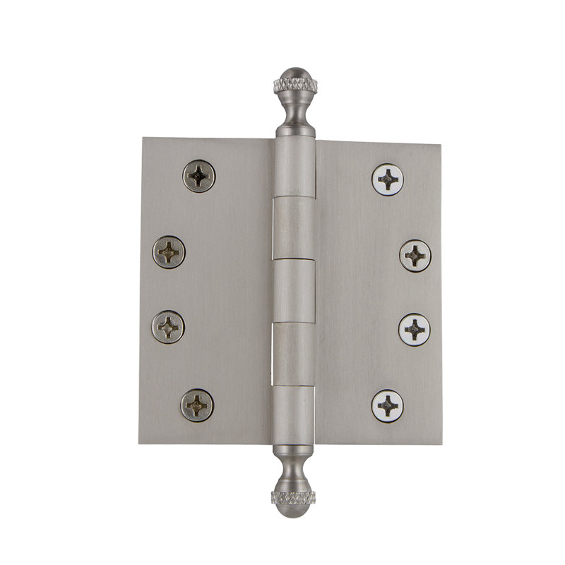 4'' x 4'' Brass Butt Bearing Hinge, Satin Nickel