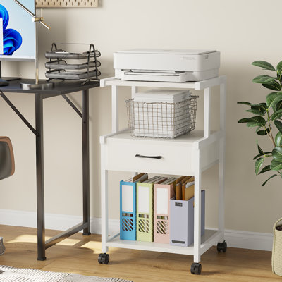 3 Tier Printer Stand with Storage Drawer Rolling Printer Table with Wheels Home Office,Retro