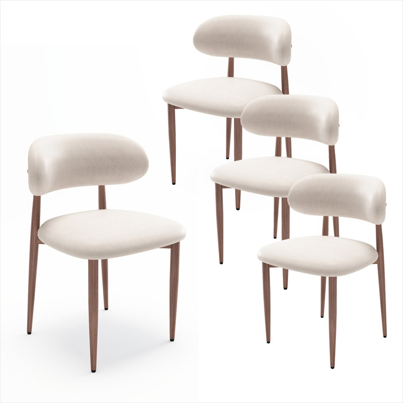 Ensemble de 4 chaises d'appoint de style campagnard, revêtues de chenille avec structure en métal, de couleur beige, taille compacte pour la salle à manger de cuisine