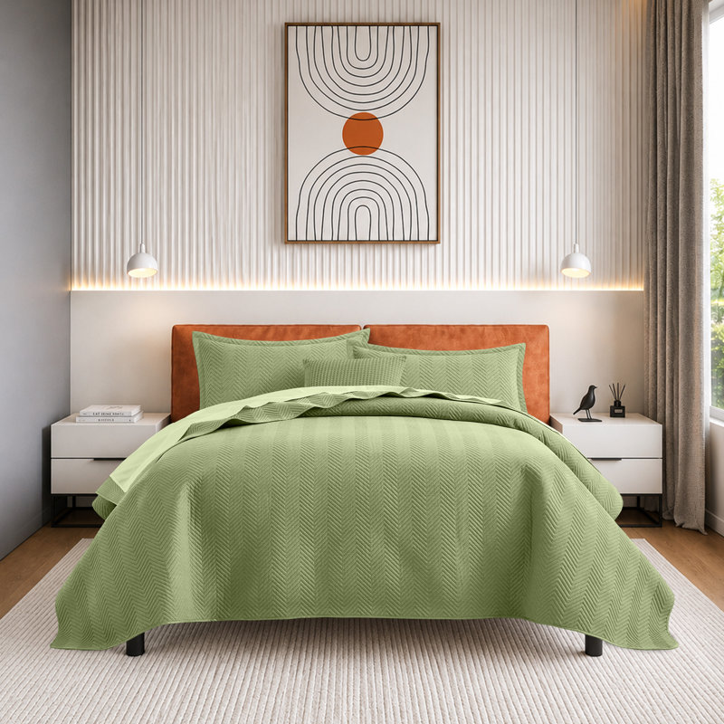 Ensemble de couvre-lit en microfibre gaufrée en lin avec taies d'oreiller, literie matelassée réversible et respirante pour un confort tout au long de l'année