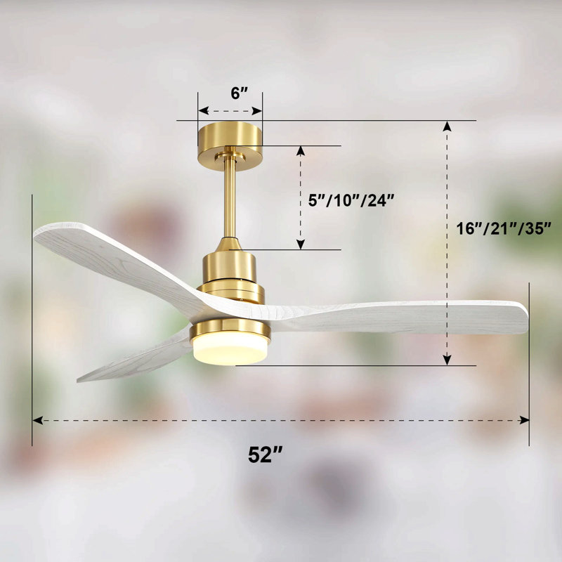 Ventilateur de plafond d'intérieur de 52 pouces avec lumière à DEL à intensité variable et télécommande à 6 vitesses pour 3 pièces